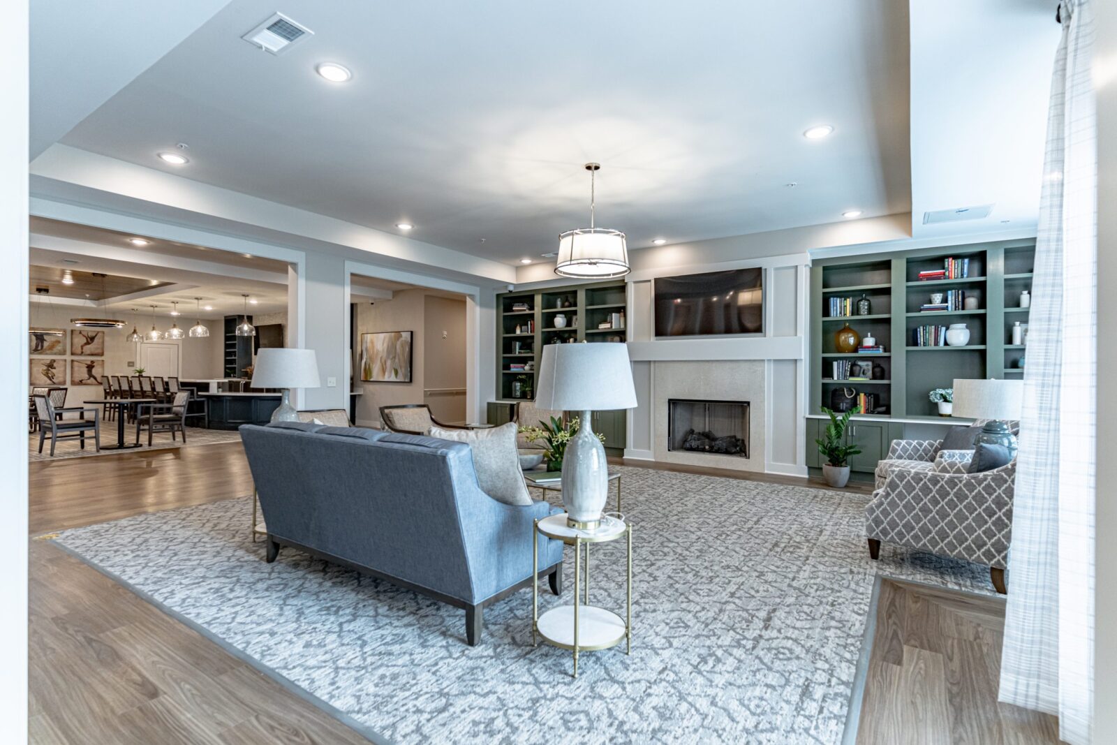 Beautiful sitting area with TV and fireplace