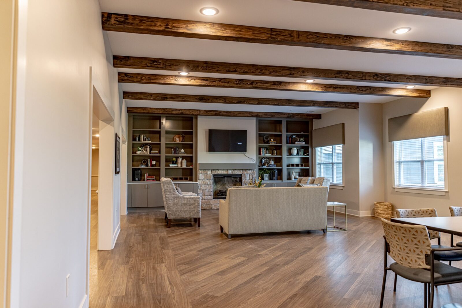 Beautiful sitting area with fireplace and TV