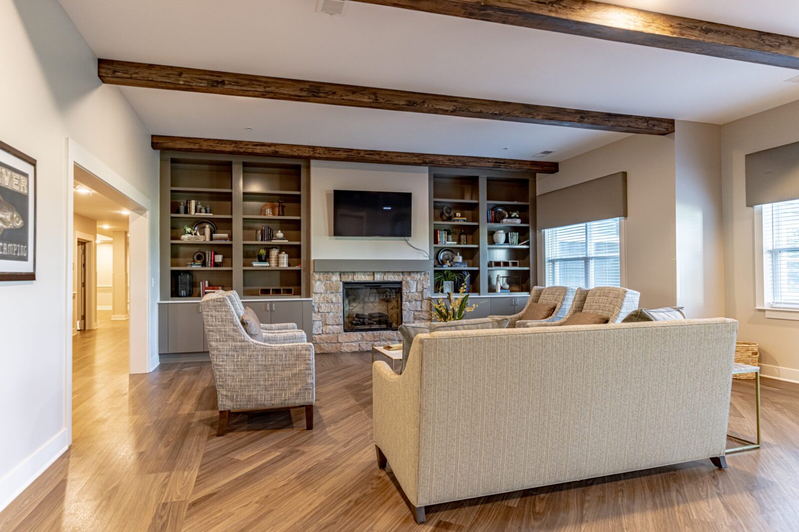 Beautiful sitting area with fireplace and TV